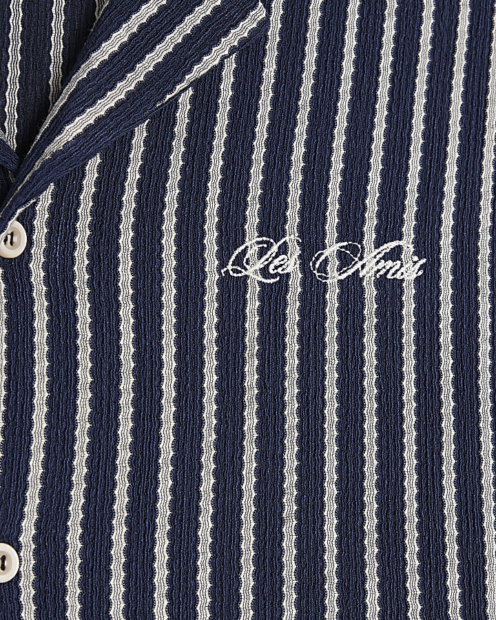 Navy Regular Fit Textured Stripe Shirt