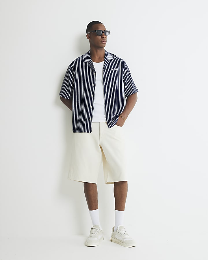 Navy Regular Fit Textured Stripe Shirt