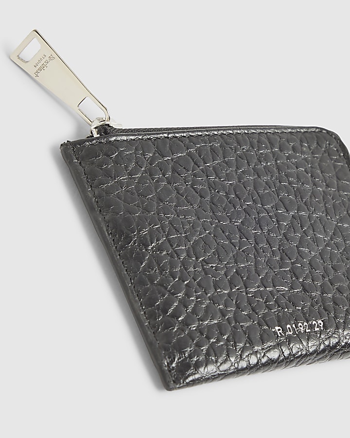 Black Leather Zip Through Wallet