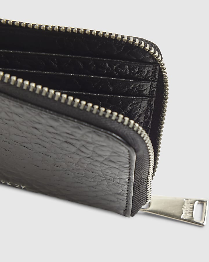 Black Leather Zip Through Wallet
