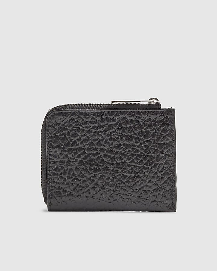 Black Leather Zip Through Wallet