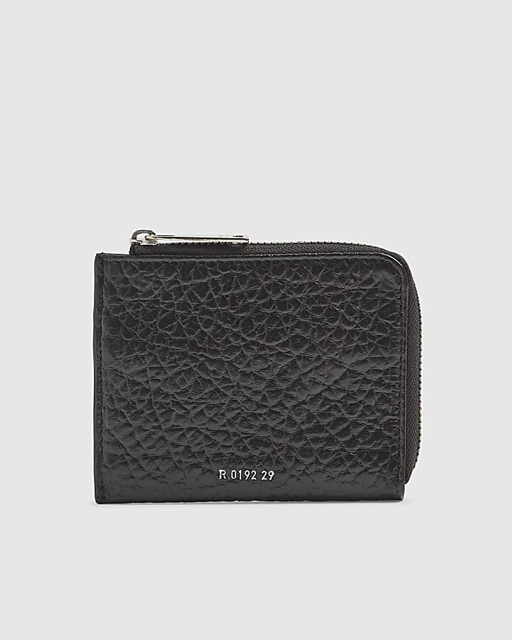 Black Leather Zip Through Wallet