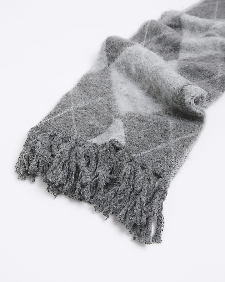 Grey Brushed Argyle Scarf