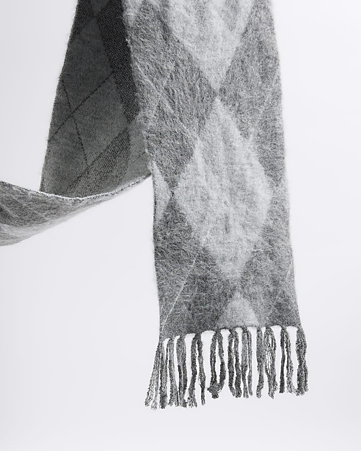 Grey Brushed Argyle Scarf
