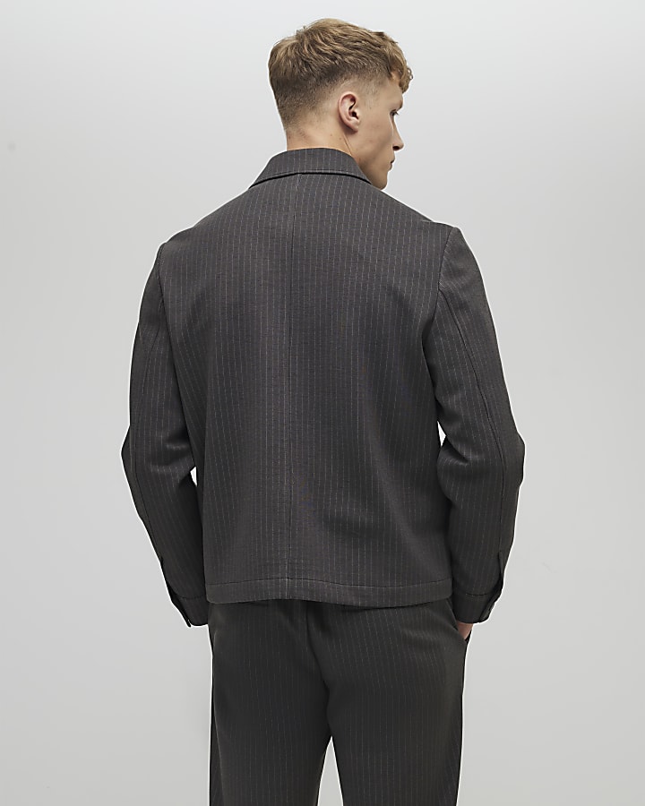 Grey Slim Fit Striped Overshirt
