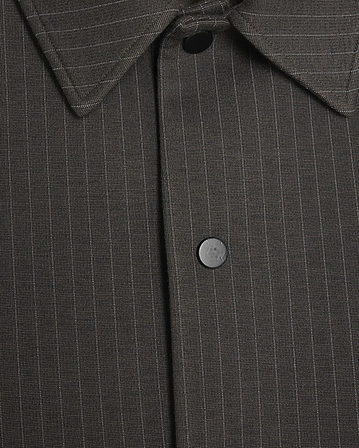 Grey Slim Fit Striped Overshirt