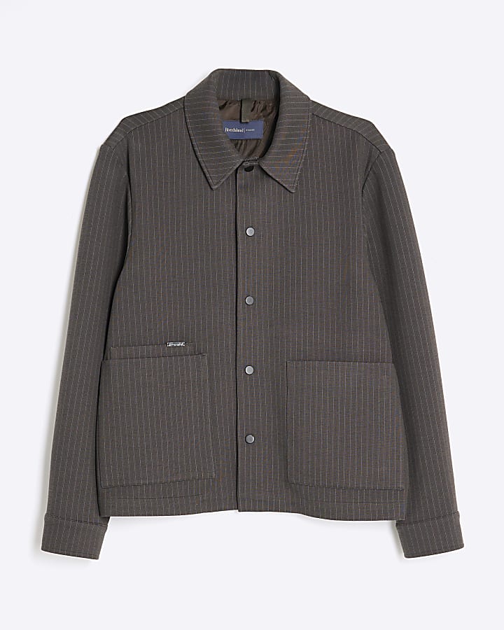 Grey Slim Fit Striped Overshirt