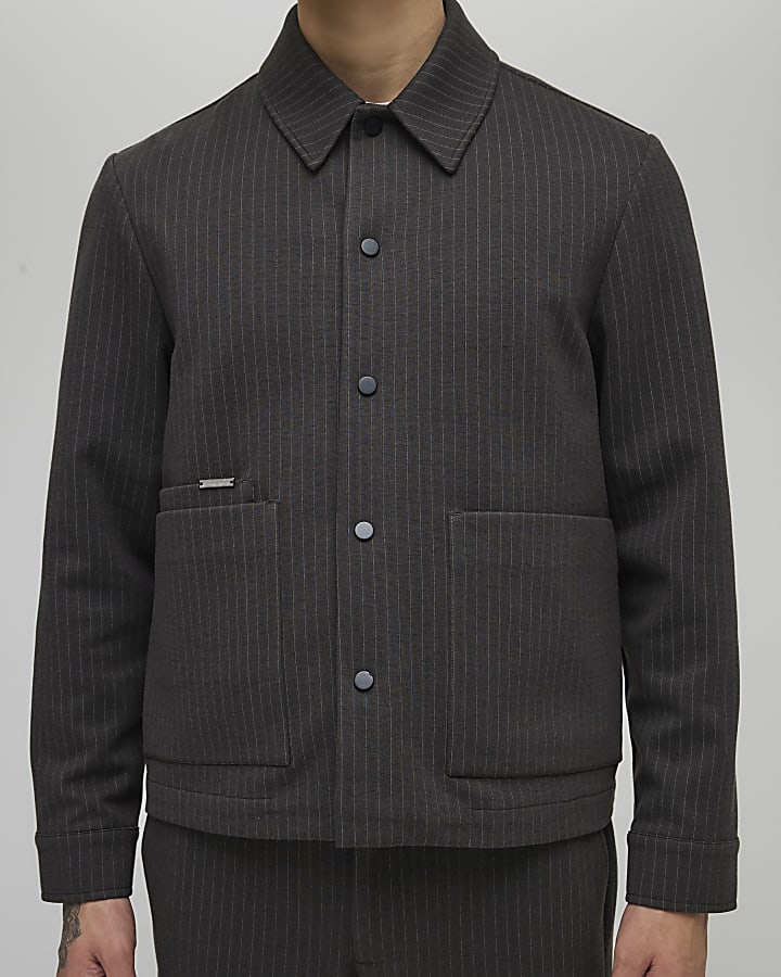 Grey Slim Fit Striped Overshirt