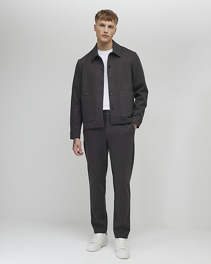 Grey Slim Fit Striped Overshirt