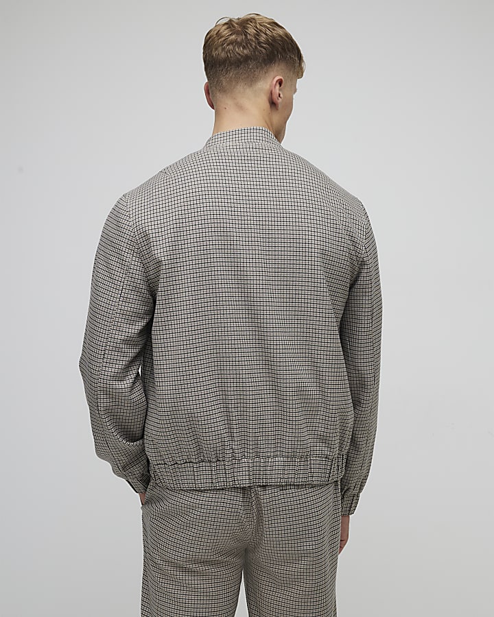 Brown Check Bomber Jacket
