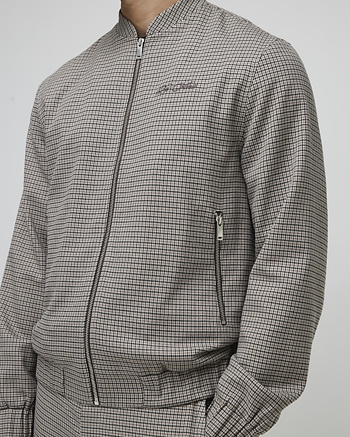 Brown Check Bomber Jacket