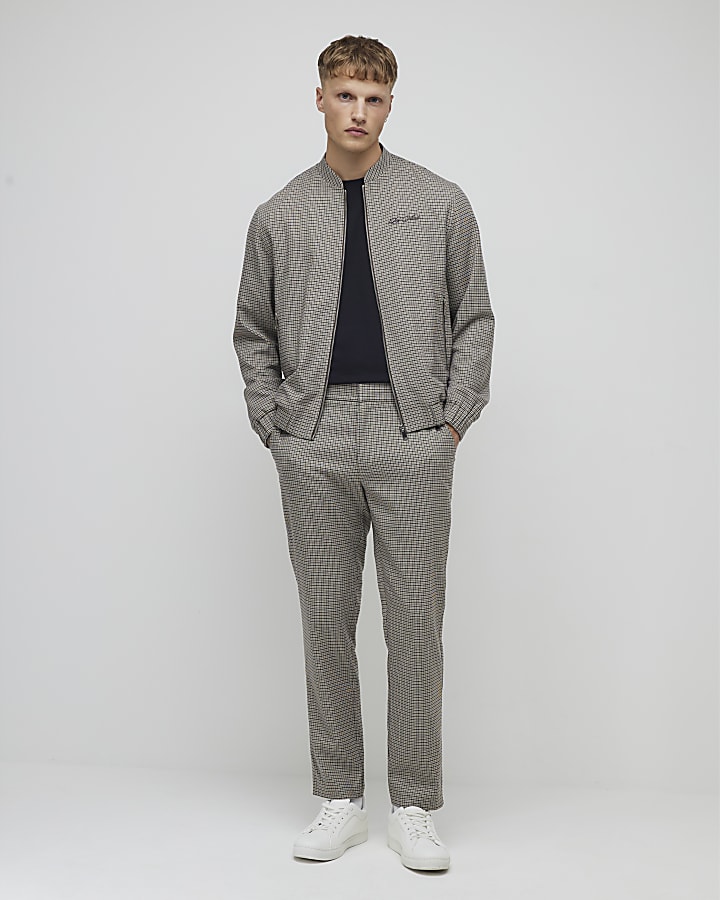 Brown Check Bomber Jacket