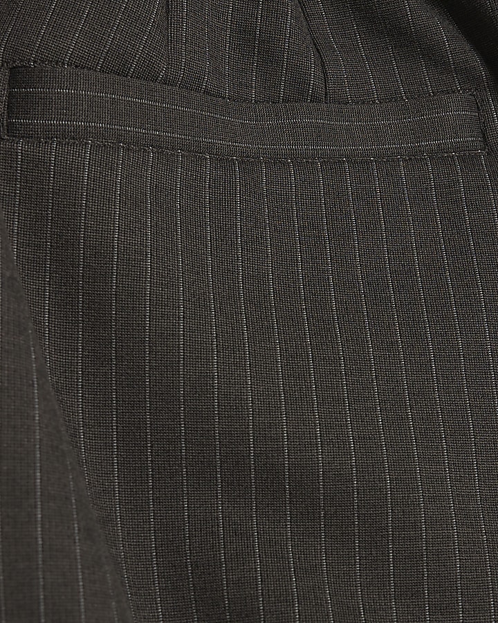 Grey Slim Fit Striped Smart Trousers