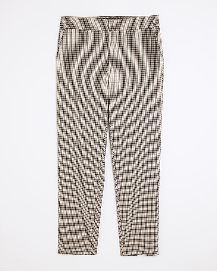 Brown Relaxed Fit Check Smart Trousers
