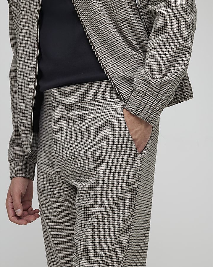 Brown Relaxed Fit Check Smart Trousers