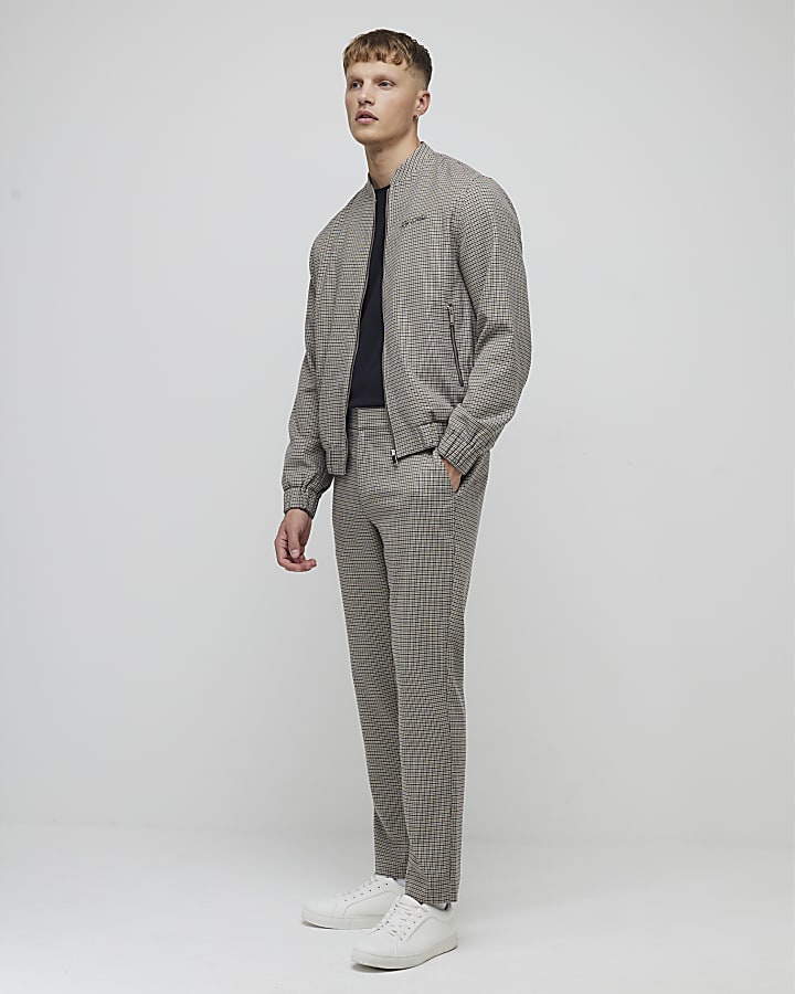 Brown Relaxed Fit Check Smart Trousers