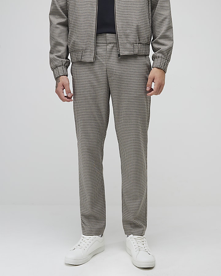 Brown Relaxed Fit Check Smart Trousers