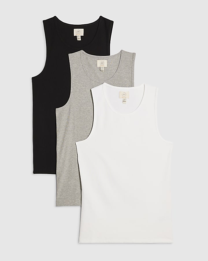 Grey Marl Rib Vest Multipack