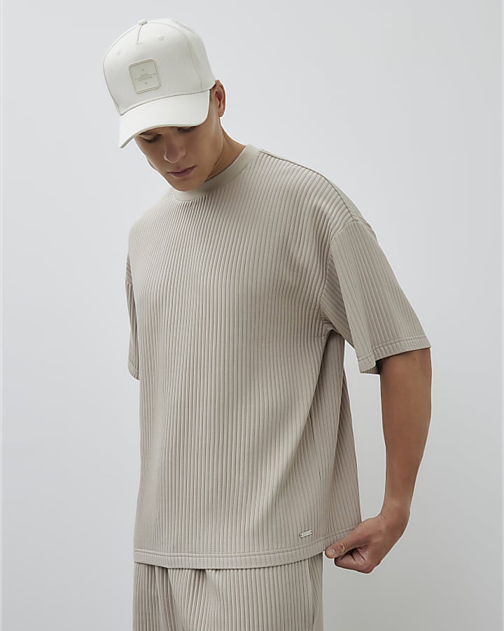 Beige Oversized Fit Plisse T-shirt