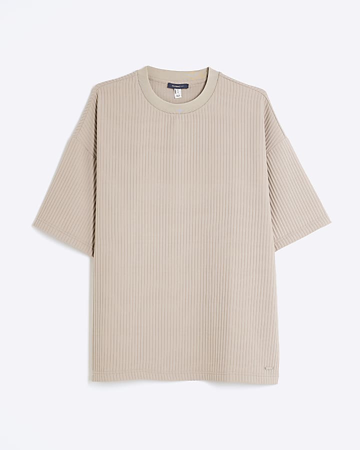 Beige Oversized Fit Plisse T-shirt