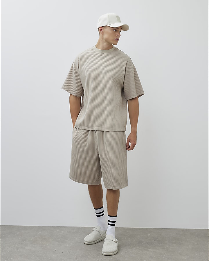 Beige Oversized Fit Plisse T-shirt