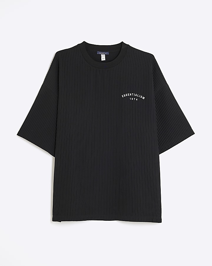 Black Oversized Essentialism Plisse T-Shirt