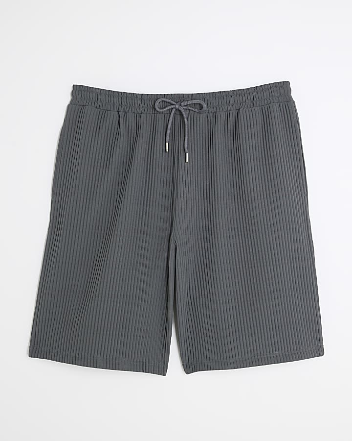 Grey Oversized Fit Plisse Shorts