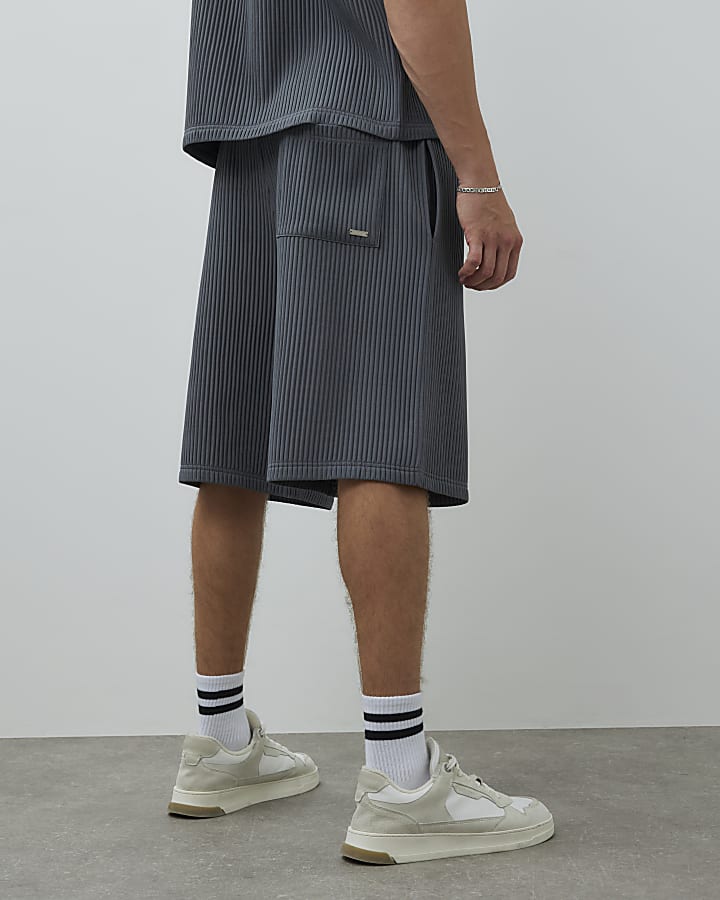Grey Oversized Fit Plisse Shorts