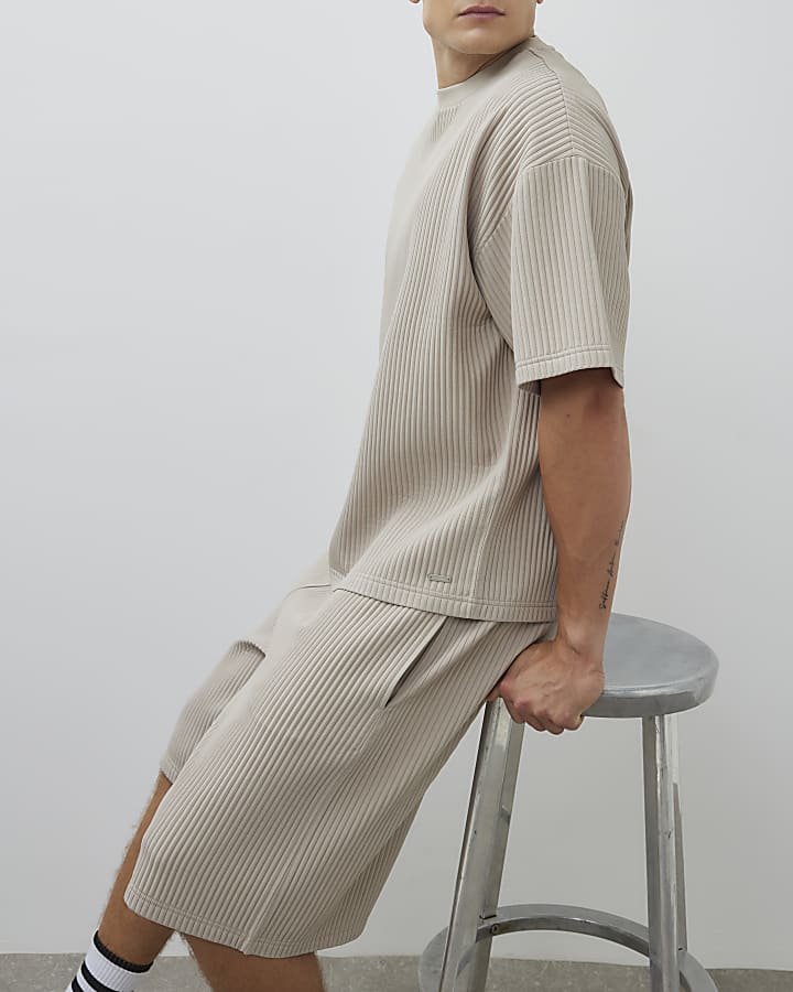 Beige Plisse Shorts