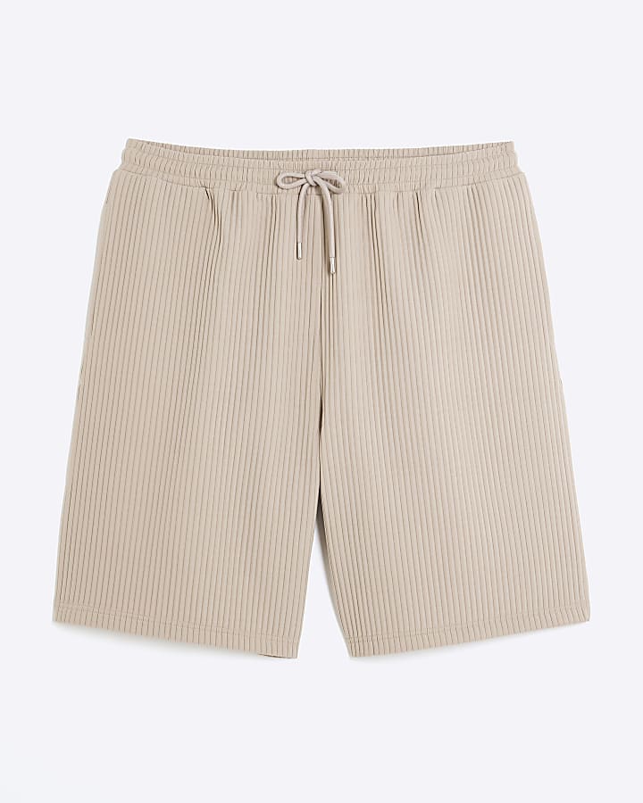 Beige Plisse Shorts
