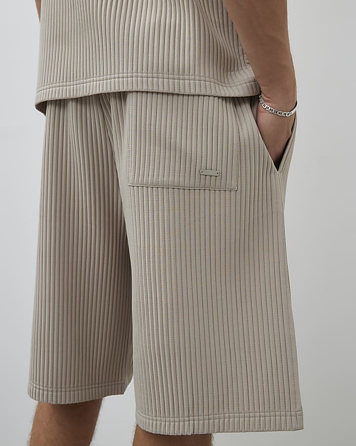 Beige Plisse Shorts