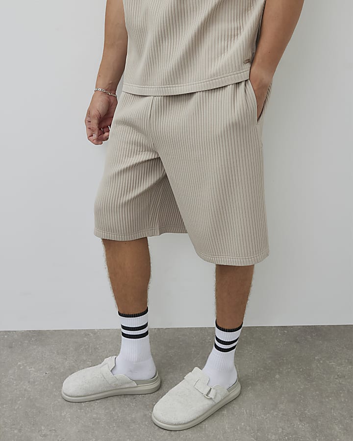 Beige Plisse Shorts