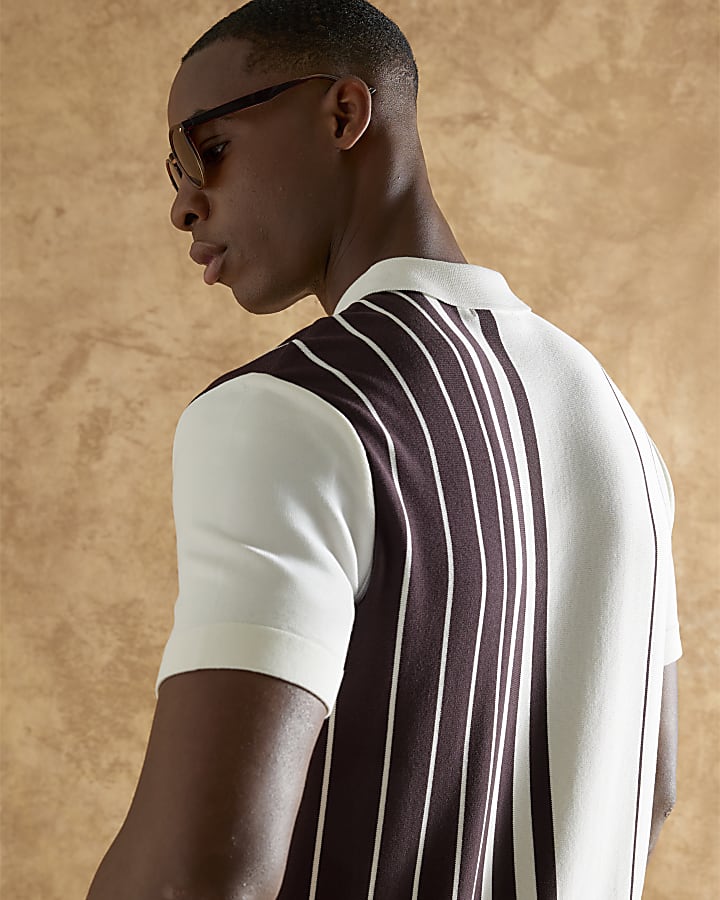 White Slim Fit Striped Polo Shirt