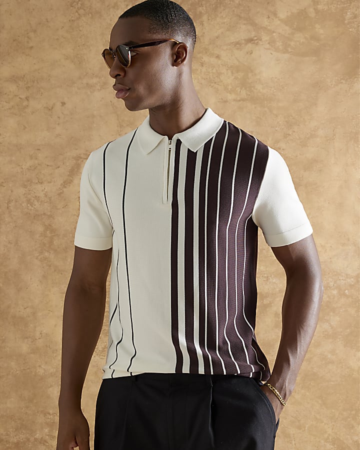 White Slim Fit Striped Polo Shirt