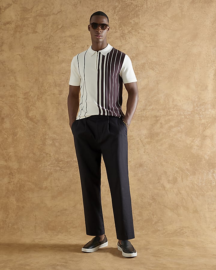 White Slim Fit Striped Polo Shirt
