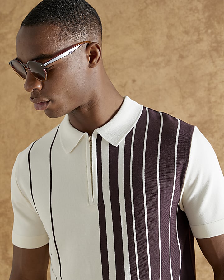 White Slim Fit Striped Polo Shirt