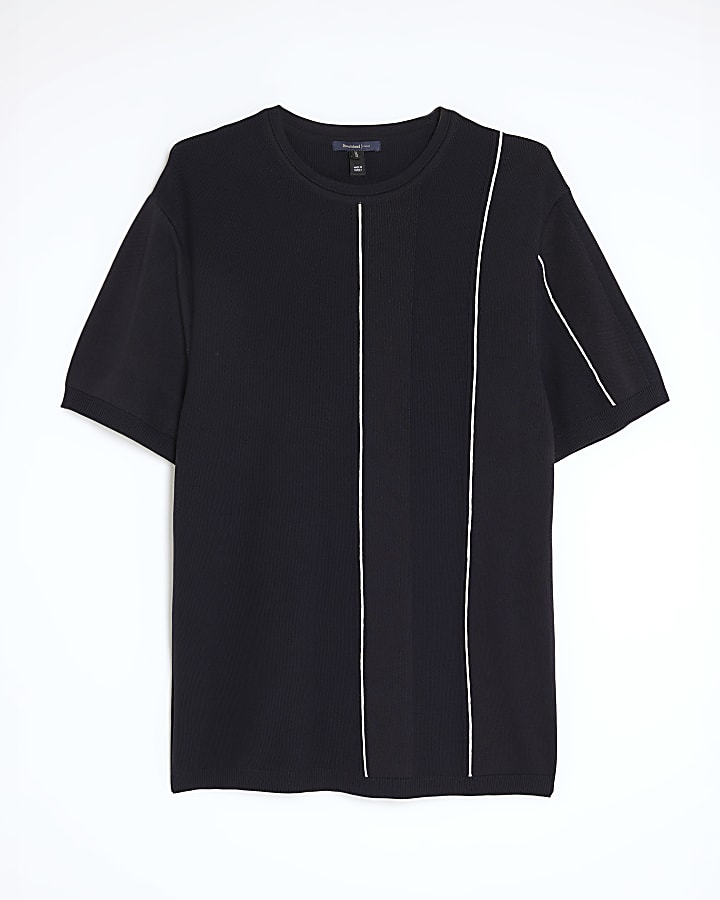 Navy Slim Fit Splice Stripe T-Shirt