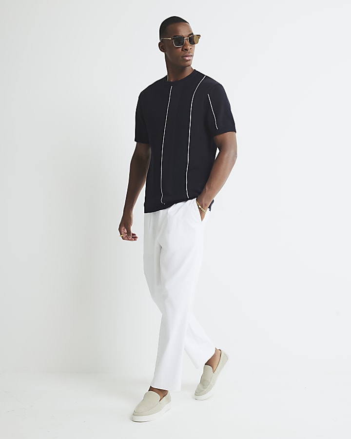 Navy Slim Fit Splice Stripe T-Shirt