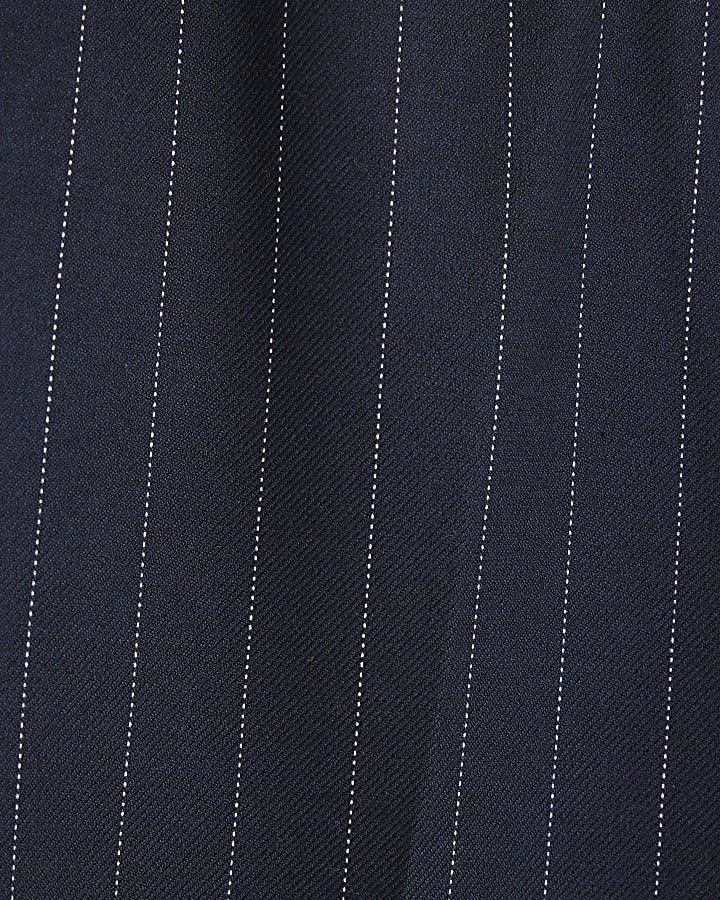 Navy Slim Fit Pinstripe Pull On Trousers