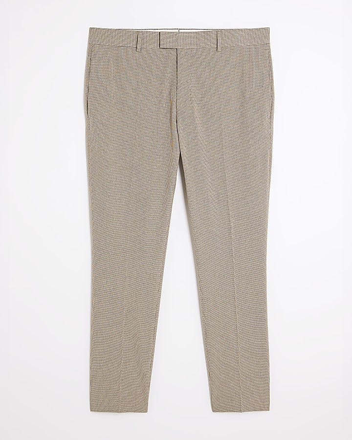 Brown Skinny Fit Puppytooth Suit Trousers