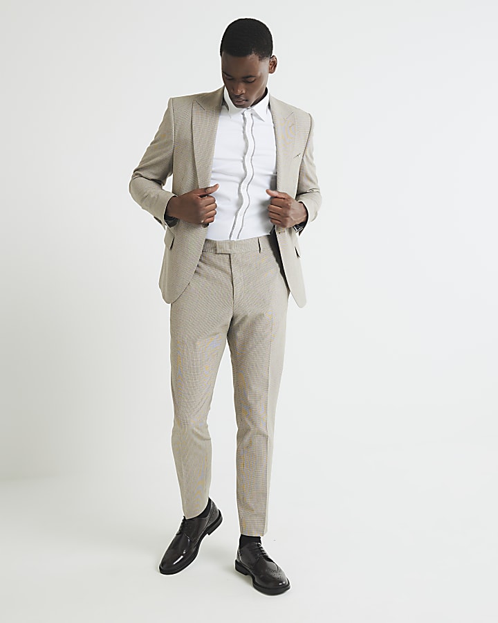 Brown Skinny Fit Puppytooth Suit Trousers