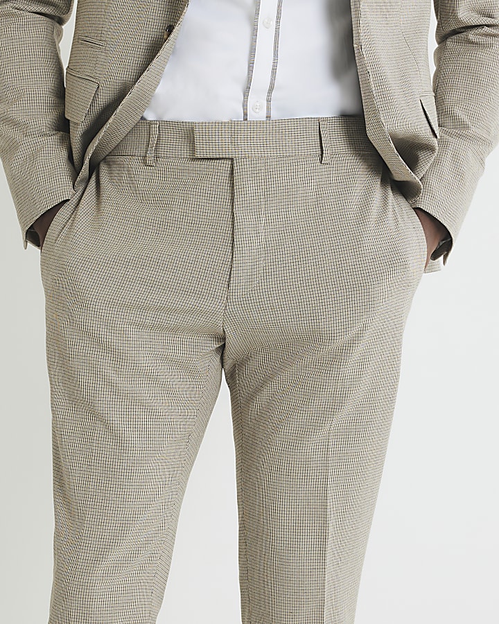 Brown Skinny Fit Puppytooth Suit Trousers