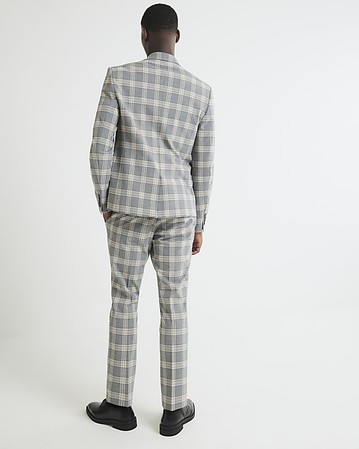 Grey Skinny Fit Check Suit Trousers
