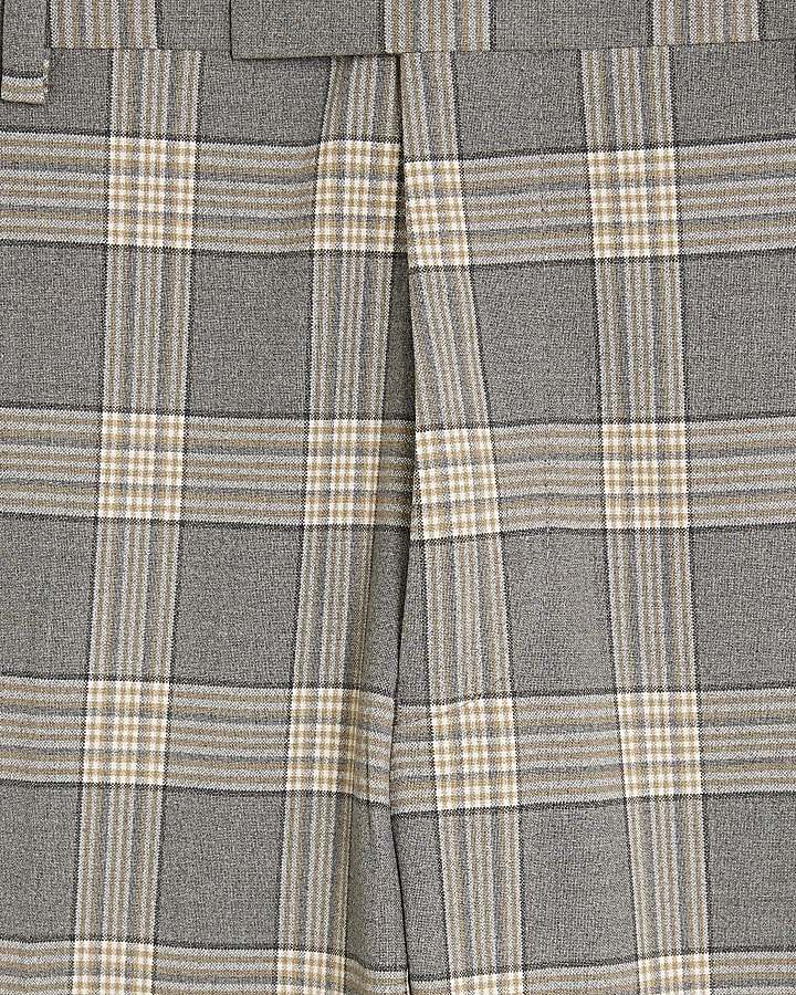 Grey Skinny Fit Check Suit Trousers
