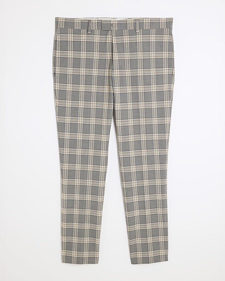 Grey Skinny Fit Check Suit Trousers