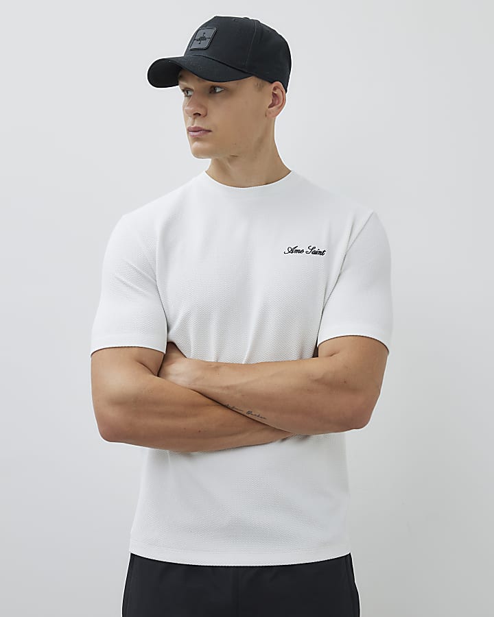 Cream Slim Fit Textured Ame Saint T-Shirt
