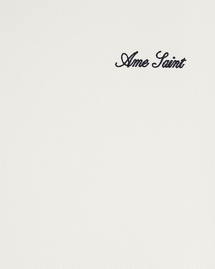 Cream Slim Fit Textured Ame Saint T-Shirt