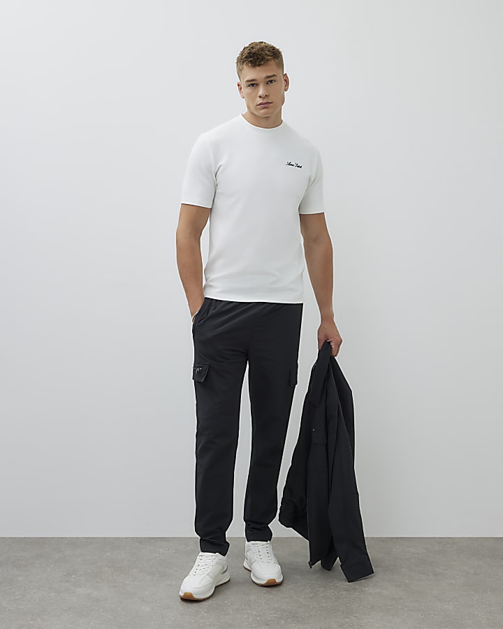 Cream Slim Fit Textured Ame Saint T-Shirt