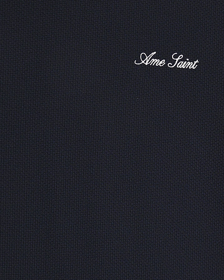Navy Slim Fit Textured Ame Saint T-Shirt