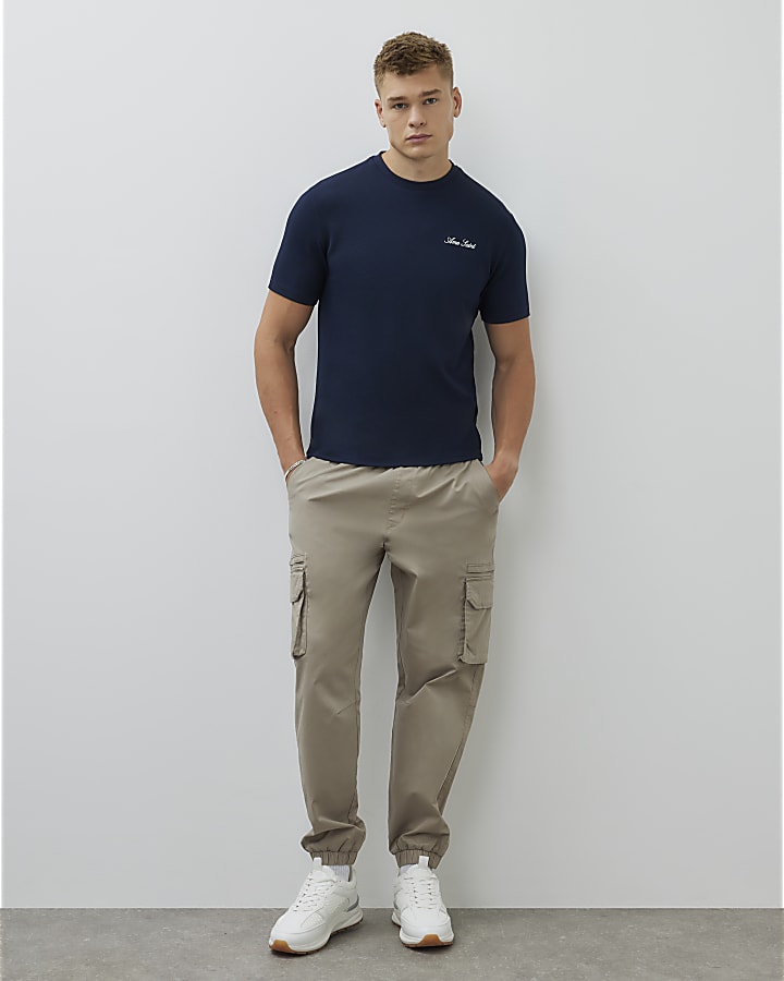 Navy Slim Fit Textured Ame Saint T-Shirt